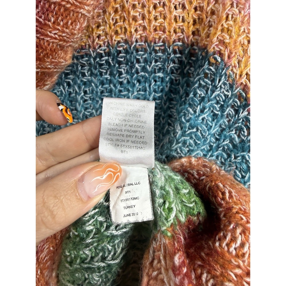 Sun+Moon Rainbow Space Dye Turtleneck Sweater L Multi Color Chunky Knit Lorelai - Picture 5 of 8